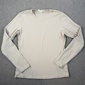 Yogalicious Women's Large Zenly Zena Long Sleeve Activewear Top Tan Crew Neck